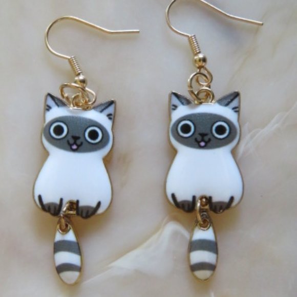 nwot Himalayan Siamese CAT Earrings Metal 5 cm (F24) - Picture 2 of 3